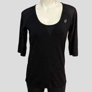 Lorna Jane Black 3/4 Sleeve Athletic Top Size Medium